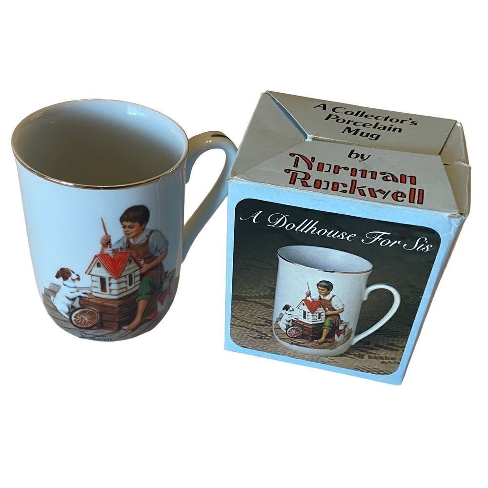 Vintage 1983 Norman Rockwell Museum Mug "A Dollhouse For Sis " NIB